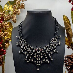 Betsy Johnson "Fly By Night" Bat Bib Rhinestone Necklace